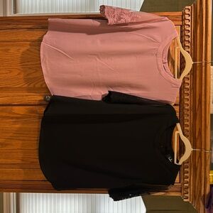 2 blouses by Lulu’s one black and one pink both with lace sleeves